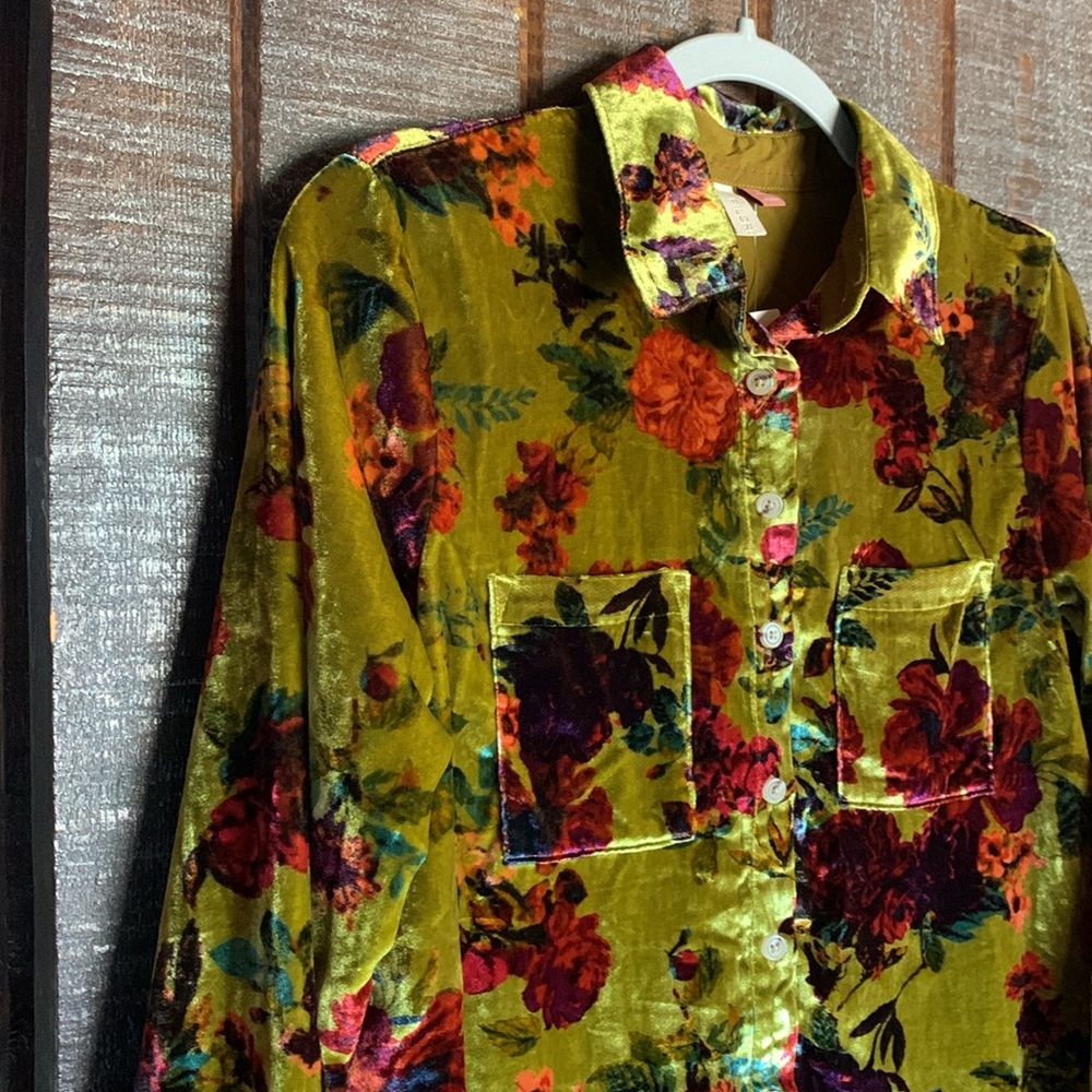 New Anthropologie Pilcro womens velvet button up size XXS floral relaxed Y2K - Picture 6 of 14